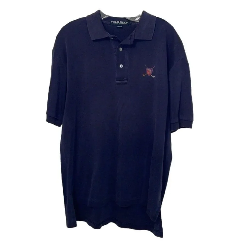 Ralph Lauren Polo Golf Vintage Shirt Mens Medium Navy Blue Pullover Made in USA